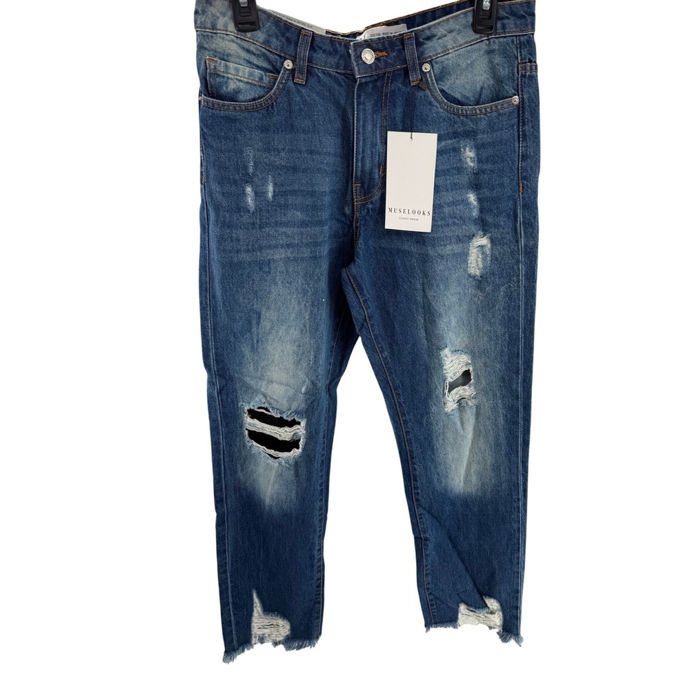 Muselooks Distressed Slim Boyfriend Fit High Rise‎ Jeans Womens Size 7 NEW